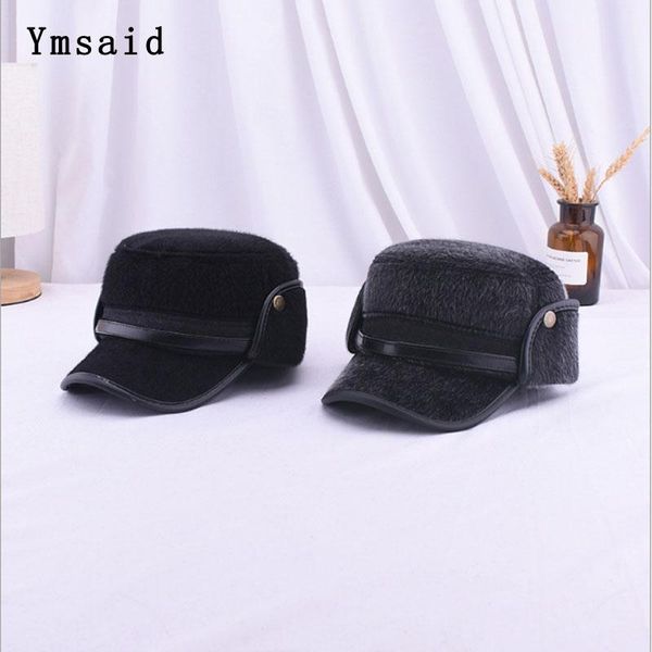 

berets warm winter leather faux mink baseball cap ear protect snapback hat for male hats men classic russian, Blue;gray