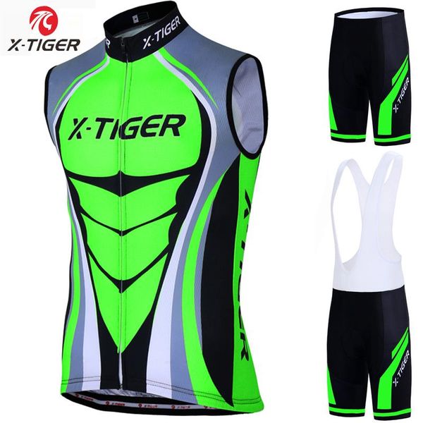 

x-tiger 2021 summer quick-dry sleeveless cycling clothing suit mtb bike jersey set breathable clothes for men's racing sets, Black;blue