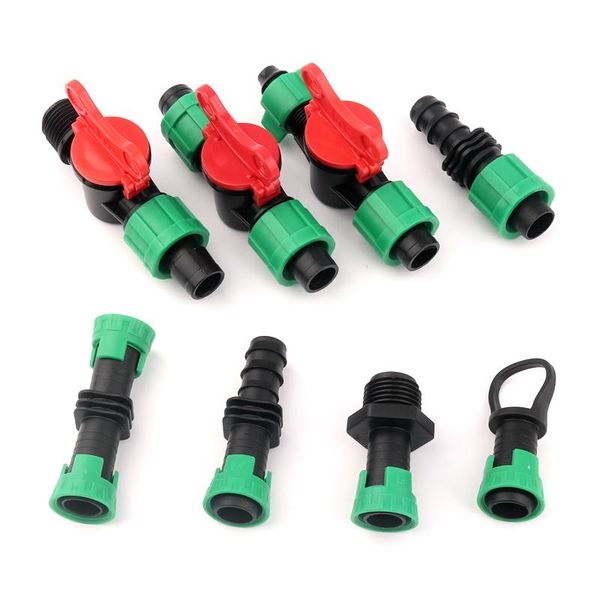

watering equipments 5pcs/lot 16mm micro irrigation drip tape connectors thread locked shut-off valve elbow tee agricultural fittings