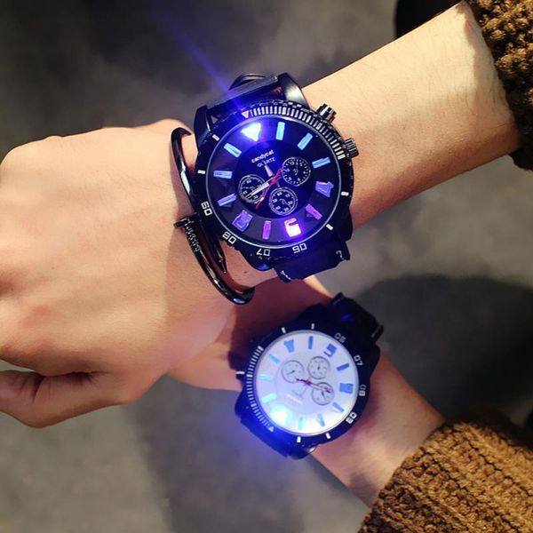 

led flash luminous watch personality trends students lovers jellies woman men's watches blue color light wristwatch wristwatches, Slivery;brown