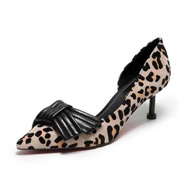 

dress shoes women classic pumps leopard high heels elegant office animal print pointed toe luxury singles, Black