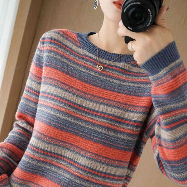

korean harajuku loose stripe knitted retro women's sweater, sweater, White;black