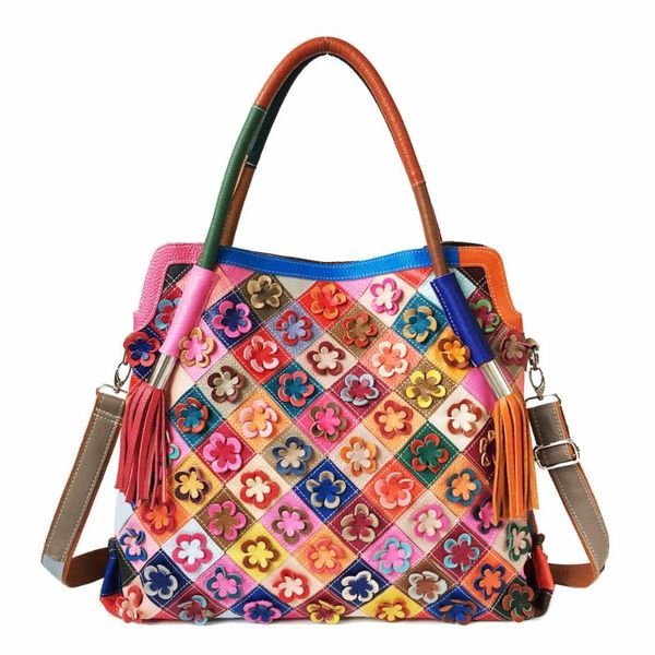 

evening bags creativity genuine leather handbag first layer 3d flower shoulder bag fashion designer national styles women's messenger