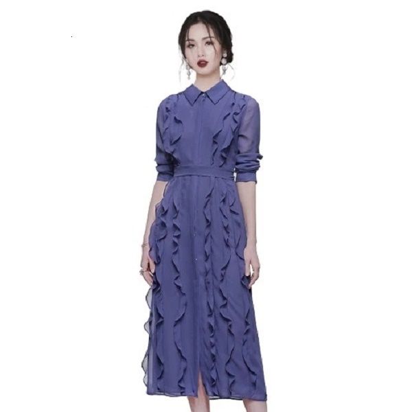 

casual dresses french autumn temperament ruffled long-sleeved chiffon shirt dress f7et, Black;gray
