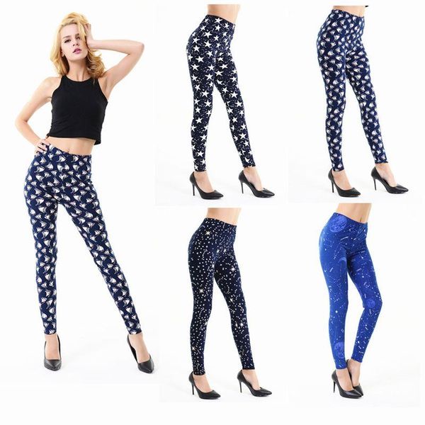 

women's leggings europe and the united states was fashion stars printing, Black