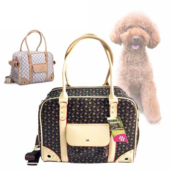 

embossing high end pet bag car carrying multifunctional dog travel brand carrier bags for small dogs coffee/white seat covers