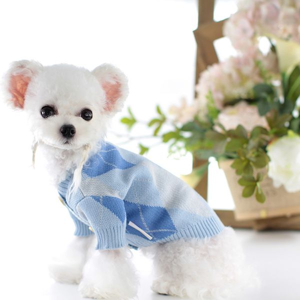 

pet cloth 21 autumn and winter pet cat than bear diamond lattice sweater cardigan dog