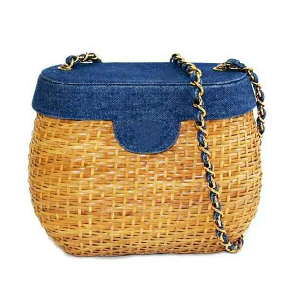 

small fragrant wind genuine leatherbasket bag bamboo weave rattanshow, Black;red
