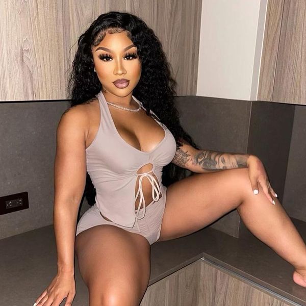 

women's tracksuits ajoc women 2 piece sets halter casual lounge wear solid hollow out female suits drawstring summer 2021 vacation matc, Gray
