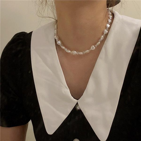 

kpop vintage black bow love heart pearl necklace for woman girls choker aesthetic elegant jewelry accessories chains, Silver