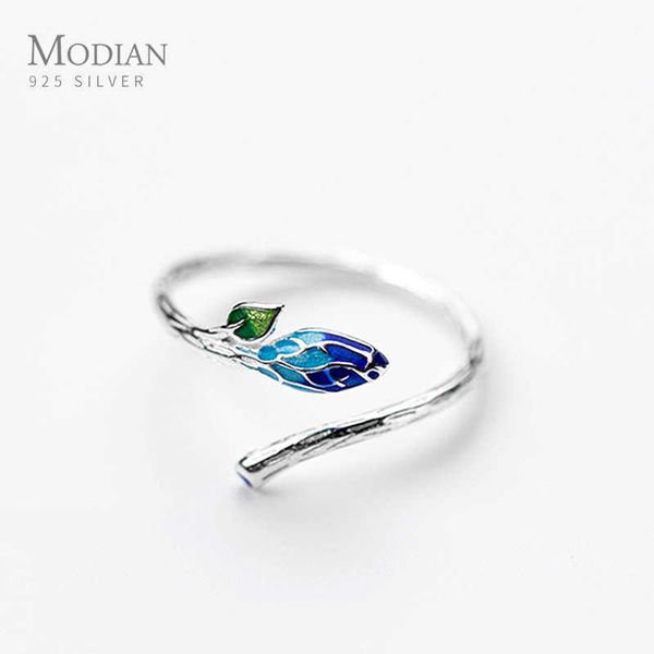 

fashion colorful enamel leaves ring for women real 925 sterling silver open adjustable finger branches rings fine jewelry 210707
