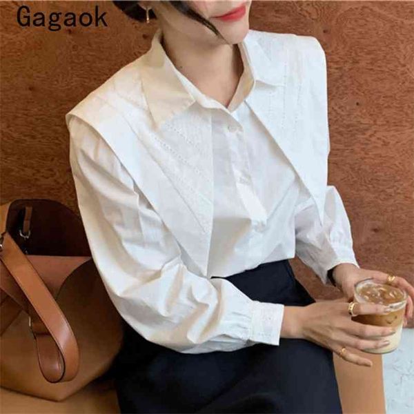 

blouse women spring autumn solid office lady lapel slim shirts simple fashion korean chic wild blouses 210531, White