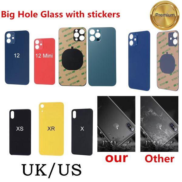 

original oem big hole back cover glass cell phone housings for iphone 12 8 8p x xr xs 11 pro max se2 replacement with sticker battery door u