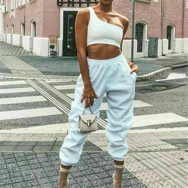 

women's pants & capris casual trousers elastic high waisted loose long female wide leg sports ladies stretch sportpant, Black;white