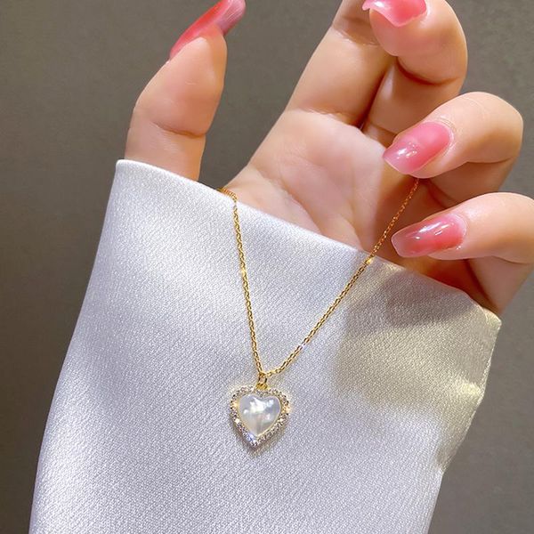 

chains trendy exquisite heart opal chain necklace for women pendant jewelry bling zircon designer creativity gift, Silver