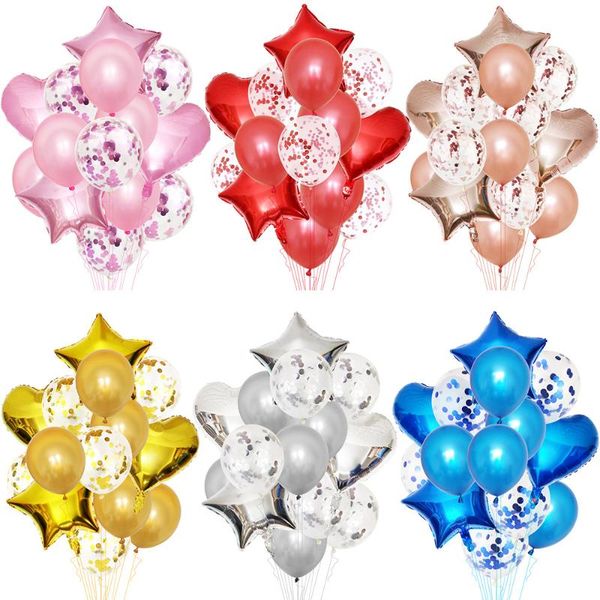 

party decoration 14pcs confetti balloon wedding anniversary happy birthday rose gold boy girl baby shower supplies