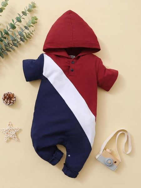

casual button contrast baby jumpsuit she, Blue