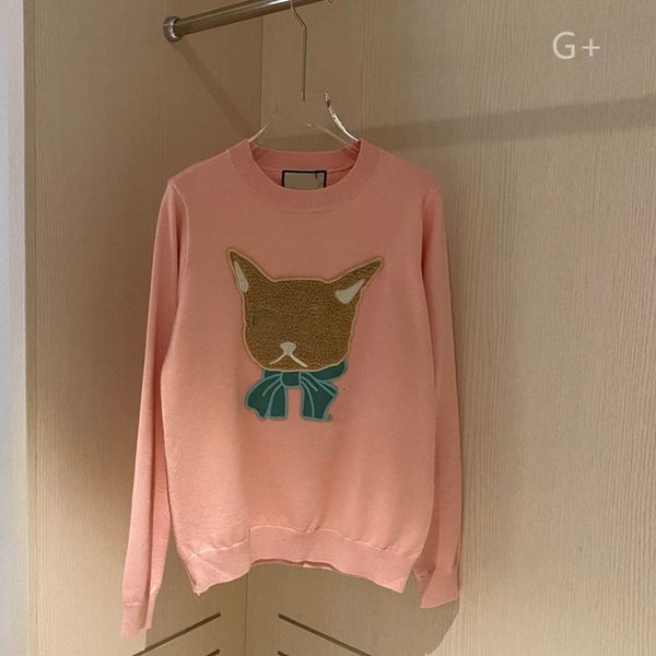 

2021 autumn new cartoon cat embroidered long sleeve sweater fresh and sweet knitted top, White;black