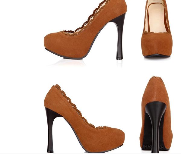 

women's shoes in spring and autumn high fine heel round head suede waterproof table@1008, Black