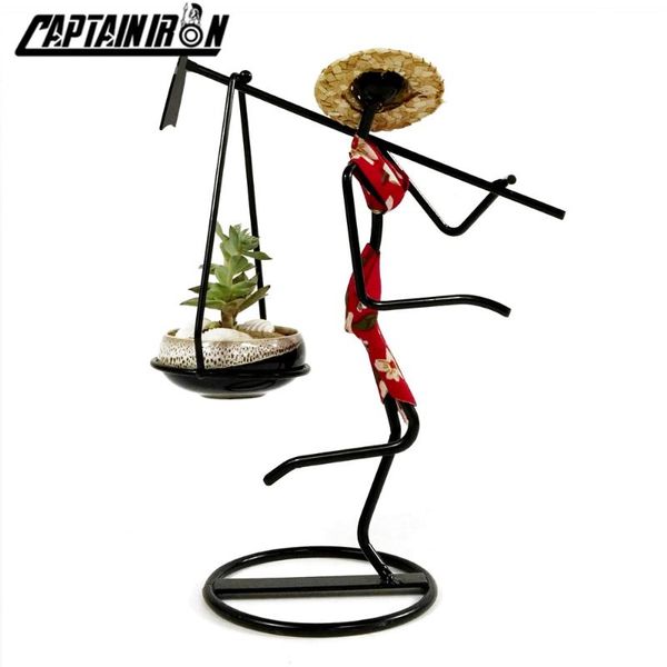 

vases captainiron girl carrying a hoe vase creative iron crafts flower pot metal home decoration accessories tabledecor