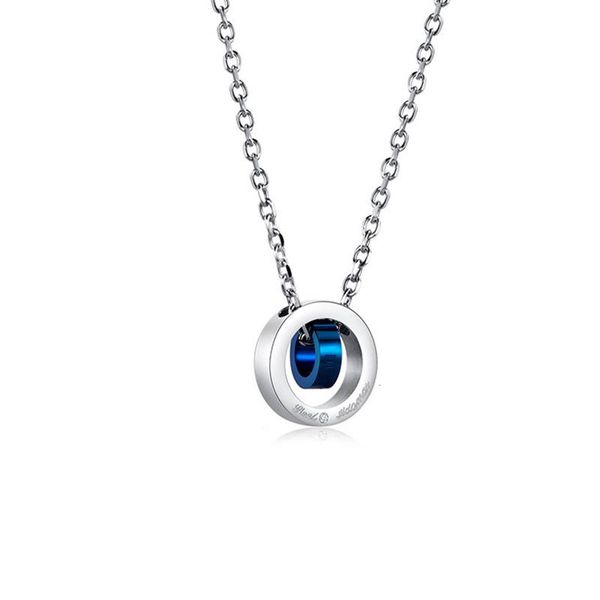 

pendant necklaces classic double round multicolor necklace for men male punk titanium steel crystal long link rope chain dz128, Silver
