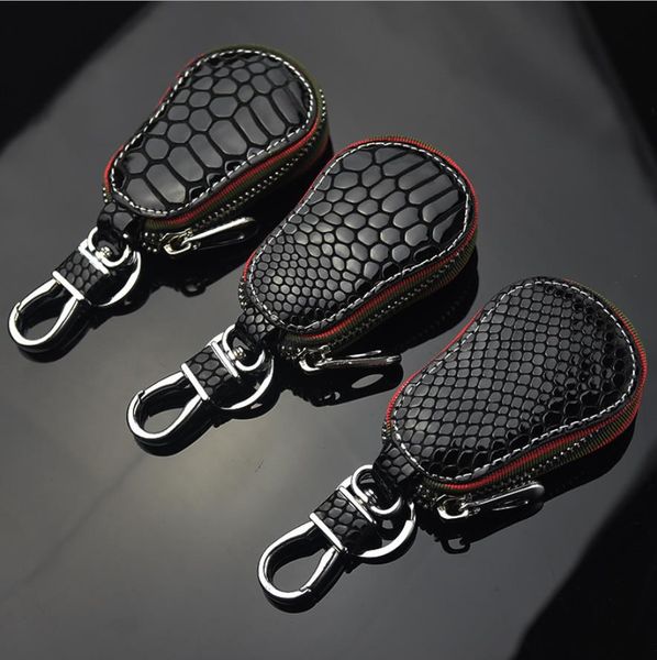 

fashionable men and women car keychain auto key leather zipper snake shape bag case cover, Silver
