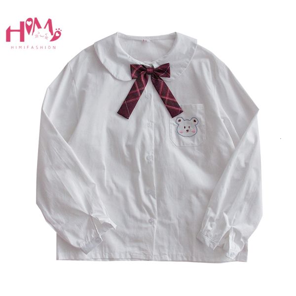 

white shirts teen girls autumn long sleeve kawaii bear blouse women harajuku cute bow tie jk school uniform clothes