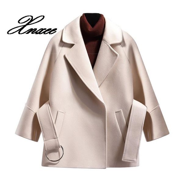 

women's wool & blends 2021 coat jackets auutmn winter runway fashion beige thick warm woolen, Black