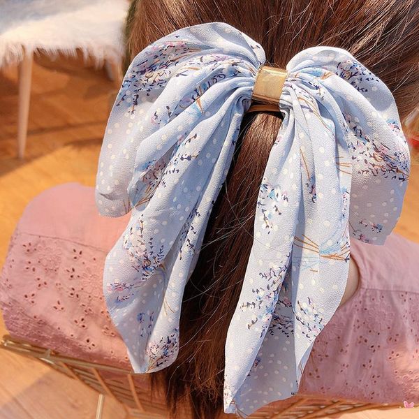 

fashion ribbon ponytail hair ring floral chiffon big bow women rubber band for ladies girl headwear ornaments accessory accessories, Slivery;white