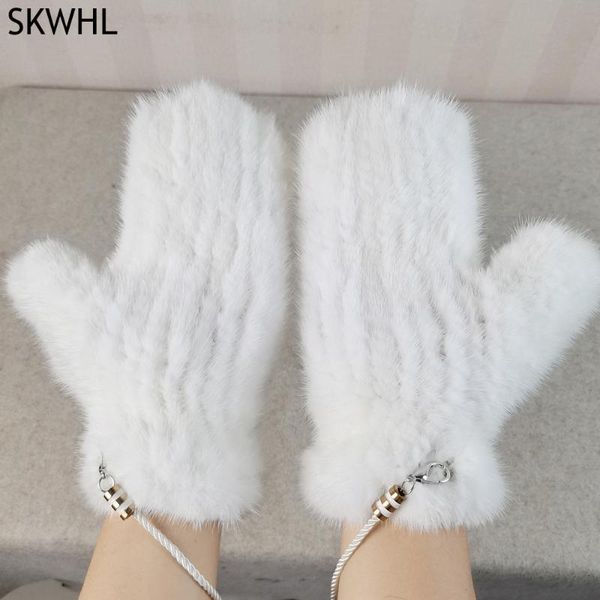 

five fingers gloves winter warm real russia lady 100%natural fashion hand knitted genuine, Blue;gray