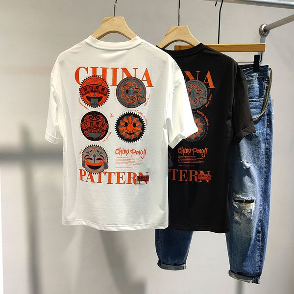 

t shirt 2021 summer men's round neck loose short sleeve half youth fashion print smile face top, White;black