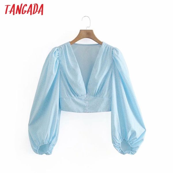

women elegant v neck floral print short smock blouse female puff sleeve shirts chic crop xn335 210416, White