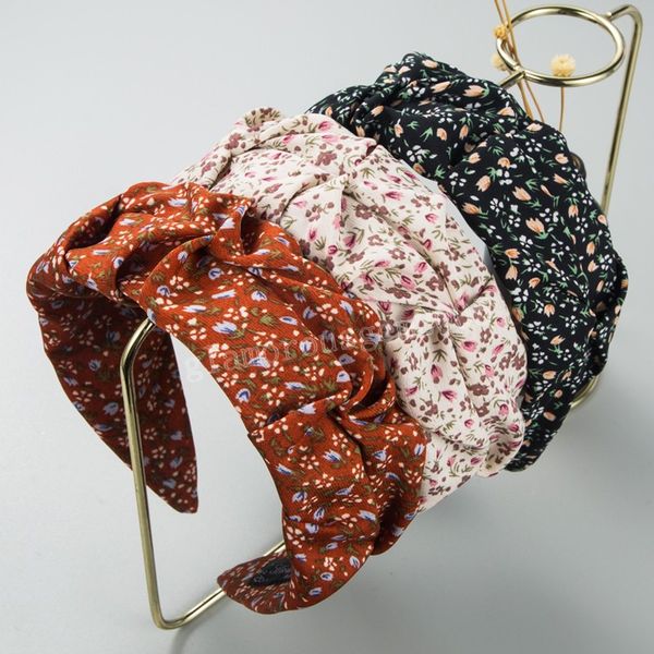 

temperament korean flower print headband for woman elegant twisted wide-brimmed hairband female party jewelry bezels, Silver