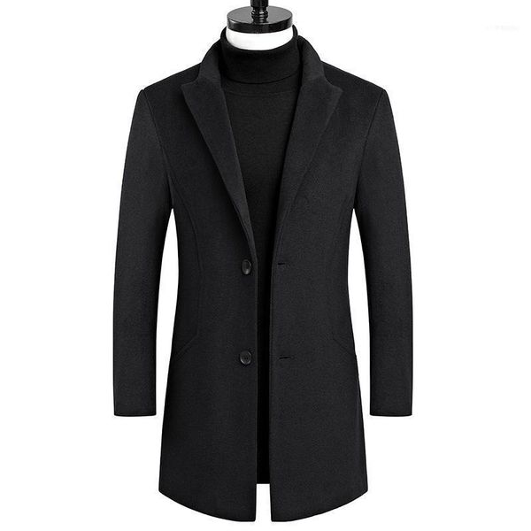 

autumn and winter men's casual jacket thick wool windbreaker business lapel classic black coat long shirt1