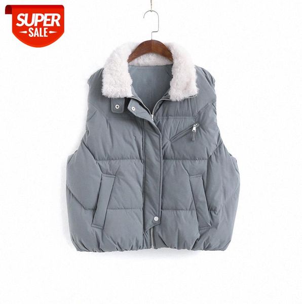 

940195 down vest korean style lamb fur collar fashion sleeveless waistcoat warm jacket #da1n, Black