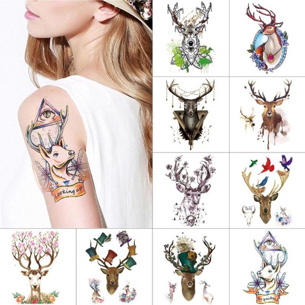 

temporary tattoos deer tattoo stickers moose fake waterproof color animal for men women arm thigh body art