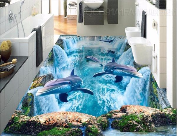 

wallpapers custom po 3d pvc flooring self adhesion wall sticker wealthy waterfall dolphins bedroom wallpaper for walls 3 d
