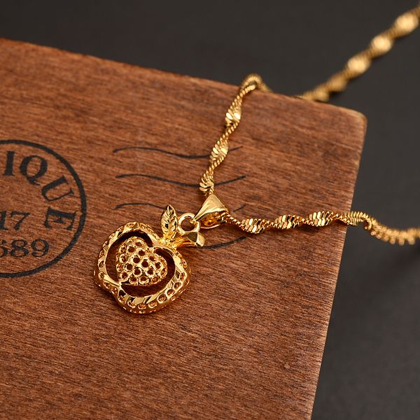 Dubai india oro G/F cuore di mela Collana con ciondolo etiope da donna, gioielli solidi e raffinati, regali di nozze per feste di fiori