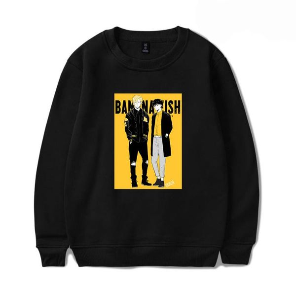 

classic banana fish hoodies men women fashion capless sweatshirt pullover casual round neck cotton sport hoodie men's & sweatshirts, Black