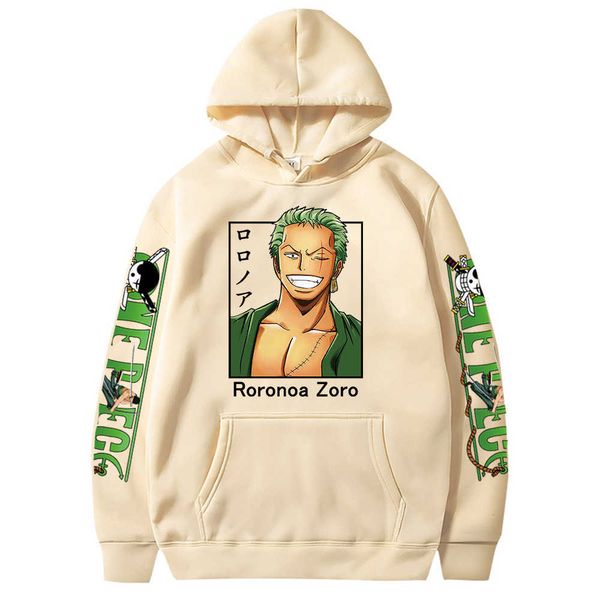 Anime One Piece Roronoa Zoro Parted Men Женщины Hoodie Streetwear Повседневная Толстовка Y0803