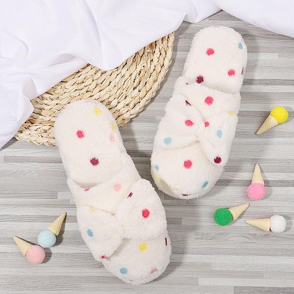 

women warm winter slippers ladies cute bow home plush wear slipper woman flats plus size comfort platform flat shoes, Black