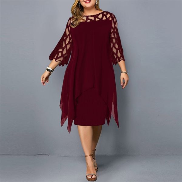 Abito estivo da donna Plus Size Party Ladies Elegante manica a rete Casual Wedding Club Outfit Abbigliamento 6XL 210618