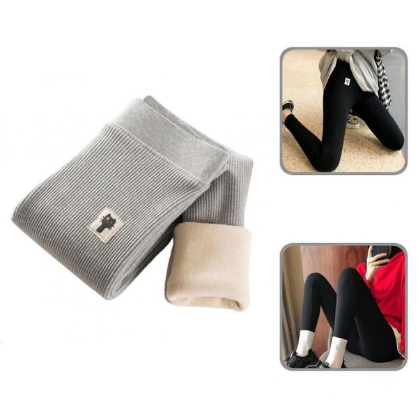 

women's pants & capris comfy autumn winter korean style plush lining leggings for daily wear, Black;white