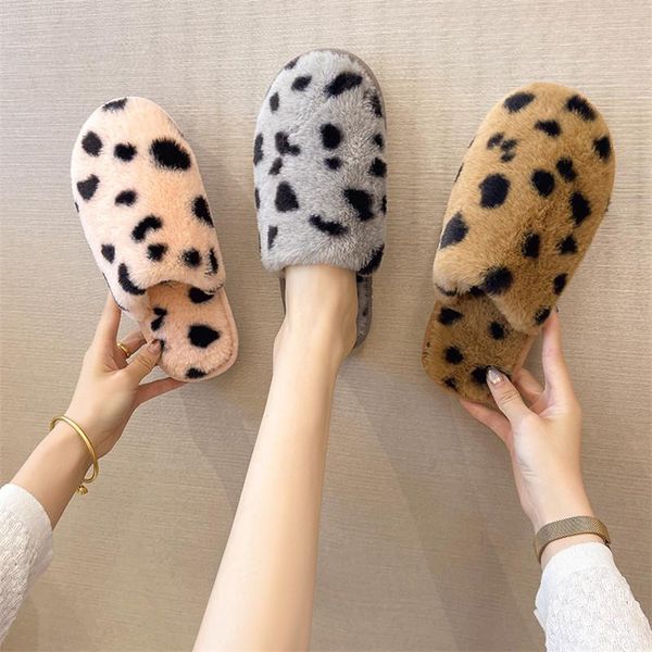 

slippers 2022 fashion home winter shoes for women 2021 speckle warm flat plus size 41 42 43, Black