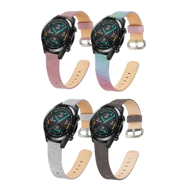 

watch bands shiny bling glitter leather band strap for huawei gt 2 46mm 2e gt2 pro /honor gs replacement 22mm, Black;brown