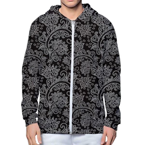 

men's hoodies & sweatshirts lcfa brand fashion autumn black flower pattern 3d all over printed mens sweatshirt zip pullover casual ja