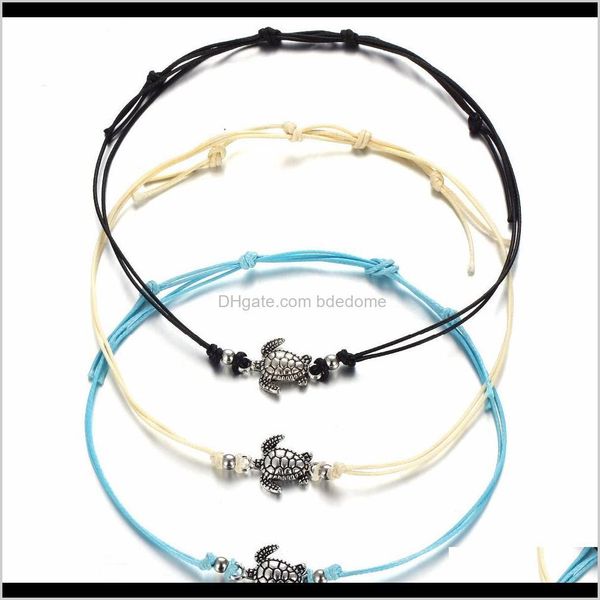 

drop delivery 2021 multiple layers anklets for women men antique sier color turtle rope ankle bracelet beach chain animal tortoise foot jewe, Red;blue