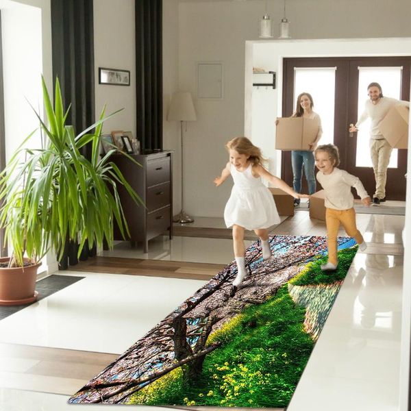 

carpets forest printed flannel long floor mats living room kitchen entrance carpet anti-slip absorbent bath