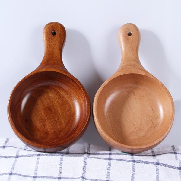 

soup bowls with handle solid wooden fruit salad bowl long kitchen tools sushi ramen wood dish container plate