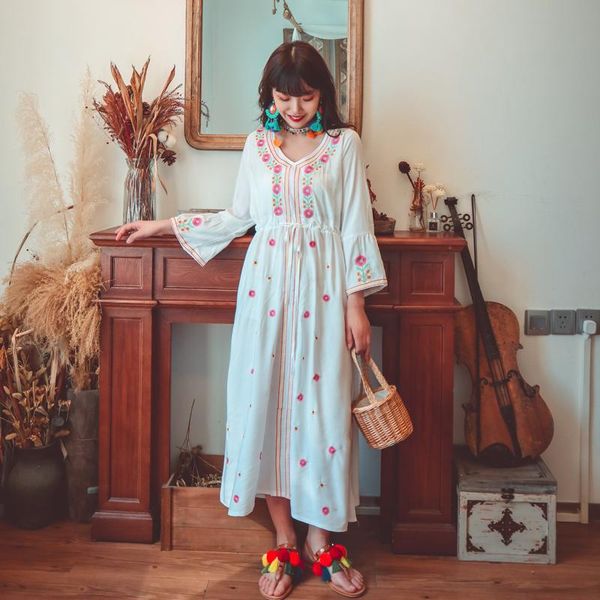 

fashion runway autumn sleeve midi dress women's floral embroider elegant party holiday puff large size robe casual dresses, Black;gray